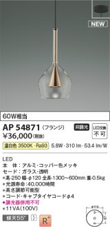 コイズミ照明 AP54871 ペンダント 非調光 LED一体型 温白色 フランジタイプ コッパー色メッキ