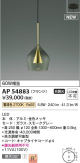 コイズミ照明 AP54883 ペンダント 非調光 LED一体型 電球色 フランジタイプ 金色メッキ