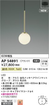 コイズミ照明 AP54891 ペンダント 非調光 LED一体型 温白色 フランジタイプ 金色メッキヘアラインマット