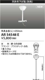 コイズミ照明 AR54548E 非常用照明器具 誘導灯 吊り具 L=250mm 取付ビス別売 配線用コード付 フランジタイプ 白色