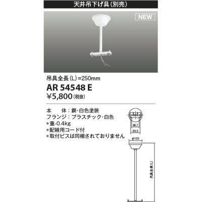 画像1: コイズミ照明 AR54548E 非常用照明器具 誘導灯 吊り具 L=250mm 取付ビス別売 配線用コード付 フランジタイプ 白色