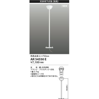 画像1: コイズミ照明 AR54550E 非常用照明器具 誘導灯 吊り具 L=750mm 取付ビス別売 配線用コード付 フランジタイプ 白色