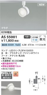 コイズミ照明 AS55001 スポットライト 非調光 LED 昼白色 直付・壁付取付 プラグタイプ 散光 ファインホワイト