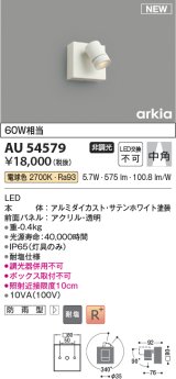 コイズミ照明 AU54579 スポットライト 非調光 LED一体型 電球色 中角 防雨型 サテンホワイト