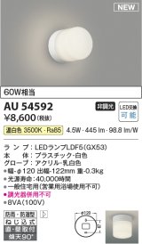 コイズミ照明 AU54592 ブラケット 非調光 LED 温白色 直付・壁付取付 防雨・防湿型 白色