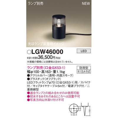 画像1: パナソニック LGW46000 屋外用ライト ガーデンライト ランプ別売 LED 据置取付型 スパイク付 防雨型 オフブラック