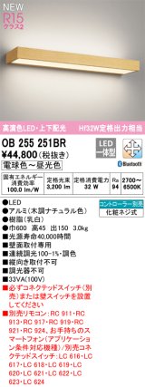 オーデリック OB255251BR ブラケットライト 調光調色 Bluetooth リモコン別売 LED一体型 高演色LED 上下配光 木調ナチュラル色