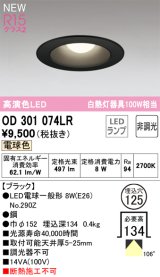 オーデリック OD301074LR(ランプ別梱) ダウンライト 埋込穴φ125 非調光 LEDランプ 電球色 高演色LED ブラック