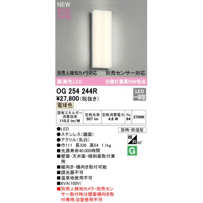 画像1: オーデリック OG254244R エクステリア ポーチライト LED一体型 電球色 高演色LED 防雨・防湿型