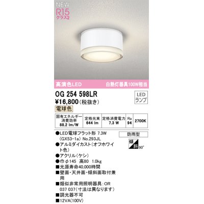 画像1: オーデリック OG254598LR(ランプ別梱) エクステリア ポーチライト LEDランプ 電球色 高演色LED 防雨型 オフホワイト