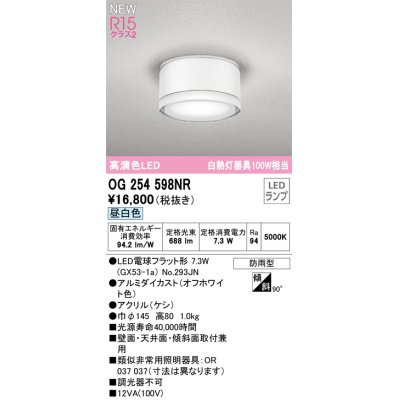 画像1: オーデリック OG254598NR(ランプ別梱) エクステリア ポーチライト LEDランプ 昼白色 高演色LED 防雨型 オフホワイト