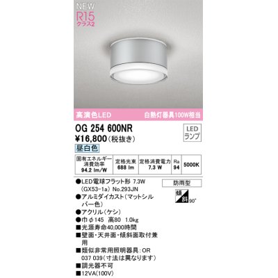 画像1: オーデリック OG254600NR(ランプ別梱) エクステリア ポーチライト LEDランプ 昼白色 高演色LED 防雨型 マットシルバー