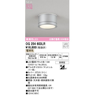 画像1: オーデリック OG254603LR(ランプ別梱) エクステリア ポーチライト LEDランプ 電球色 高演色LED 防雨型 マットシルバー