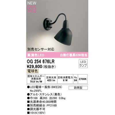 画像1: オーデリック OG254676LR(ランプ別梱) エクステリア ポーチライト LEDランプ 電球色 高演色LED 防雨型 黒色