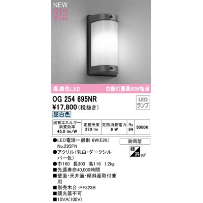 画像1: オーデリック OG254695NR(ランプ別梱) エクステリア ポーチライト LEDランプ 昼白色 高演色LED 防雨型 ダークシルバー