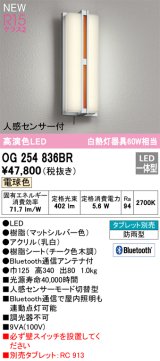 オーデリック OG254836BR エクステリア ポーチライト Bluetooth タブレット別売 LED一体型 電球色 高演色LED 人感センサー付 防雨型