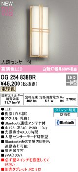 オーデリック OG254838BR エクステリア ポーチライト Bluetooth タブレット別売 LED一体型 電球色 高演色LED 人感センサー付 防雨型 白木調