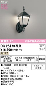 オーデリック OG254947LR(ランプ別梱) エクステリア ポーチライト LEDランプ 電球色 高演色LED 防雨型 黒色