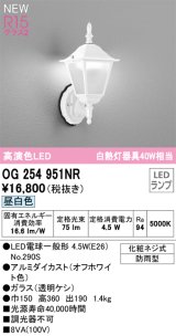 オーデリック OG254951NR(ランプ別梱) エクステリア ポーチライト LEDランプ 昼白色 高演色LED 防雨型 オフホワイト