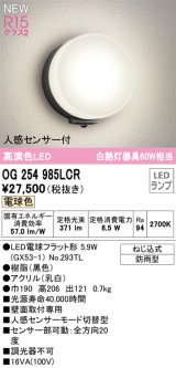 オーデリック OG254985LCR(ランプ別梱) エクステリア ポーチライト LEDランプ 電球色 高演色LED 人感センサー付 防雨型 黒色