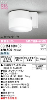 オーデリック OG254989NCR(ランプ別梱) エクステリア ポーチライト LEDランプ 昼白色 高演色LED 人感センサー付 防雨型 オフホワイト