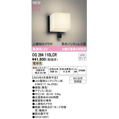 画像1: オーデリック OG264110LCR(ランプ別梱) エクステリア ポーチライト LEDランプ 電球色 高演色LED 人検知カメラ付 防水パッキンレス型 防雨型 黒色