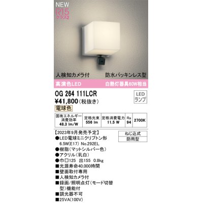 画像1: オーデリック OG264111LCR(ランプ別梱) エクステリア ポーチライト LEDランプ 電球色 高演色LED 人検知カメラ付 防水パッキンレス型 防雨型 マットシルバー