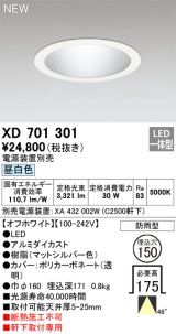 オーデリック XD701301 ダウンライト 埋込穴φ150 電源装置別売 LED一体型 昼白色 軒下取付専用 防雨型 オフホワイト