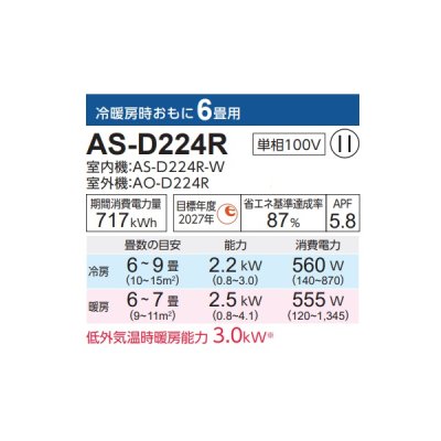 画像2: 富士通 AS-D224R エアコン 6畳 ルームエアコン Dシリーズ ノクリア 単相100V 6畳程度 ホワイト (AS-D223Nの後継品)