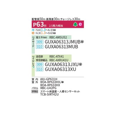 画像2: 日本キヤリア/旧東芝 GUXA06313JXU 業務用エアコン 天井カセット形 4方向吹出し ウルトラパワーエコ シングル P63 2.5馬力 単相200V ワイヤレス ♪