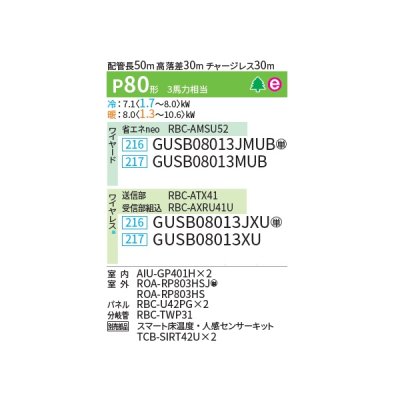 画像2: 日本キヤリア/旧東芝 GUSB08013JXU 業務用エアコン 天井カセット形 4方向吹出し スーパーパワーエコゴールド 同時ツイン P80 3馬力 単相200V ワイヤレス ♪∀