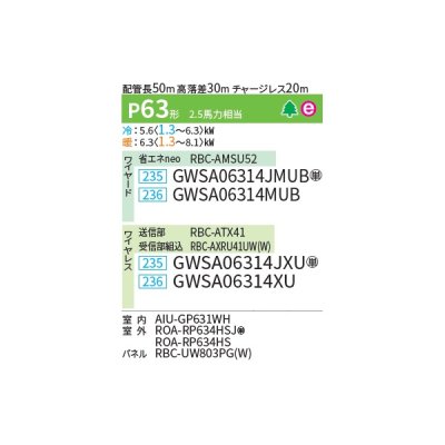 画像2: 日本キヤリア/旧東芝 GWSA06314JXU 業務用エアコン 天井カセット形 2方向吹出し スーパーパワーエコゴールド シングル P63 2.5馬力 単相200V ワイヤレス ♪