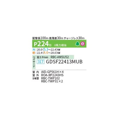 画像2: 日本キヤリア/旧東芝 GDSF22413MUB 業務用エアコン 天井埋込形 ダクト スーパーパワーエコゴールド 同時ダブルツイン P224 8馬力 三相200V ワイヤード 受注生産品 ♪∀§