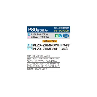 画像2: 三菱 PLZX-ZRMP80SHFG4 業務用エアコン 4方向天井カセット i-スクエアタイプ スリムZR 同時ツイン P80形 3馬力 単相 200V ワイヤード ♪∀