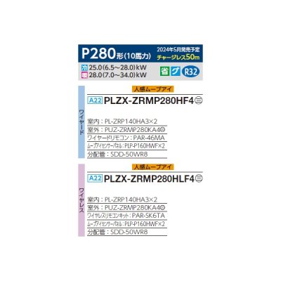 画像2: 三菱 PLZX-ZRMP280HF4 業務用エアコン 4方向天井カセット i-スクエアタイプ スリムZR 同時ツイン P280 10馬力 三相 200V ワイヤード ♪∀