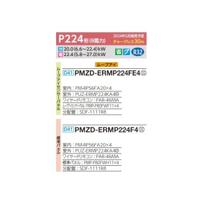 画像2: 三菱 PMZD-ERMP224F4 業務用エアコン 1方向天井カセット スリムER 同時フォー P224形 8馬力 三相 200V ワイヤード ♪∀