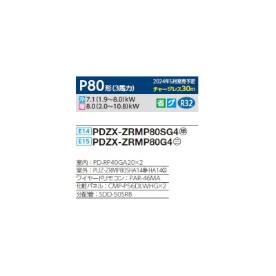 画像2: 三菱 PDZX-ZRMP80G4 業務用エアコン 天井ビルトイン スリムZR 同時ツイン P80形 3馬力 三相 200V ワイヤード ♪∀