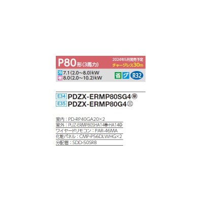 画像2: 三菱 PDZX-ERMP80G4 業務用エアコン 天井ビルトイン スリムER 同時ツイン P80形 3馬力 三相 200V ワイヤード ♪∀