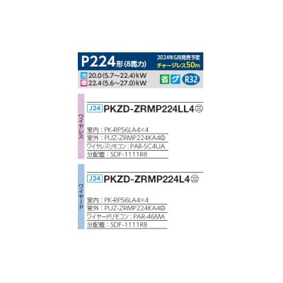 画像2: 三菱 PKZD-ZRMP224L4 業務用エアコン 壁掛 スリムZR 同時フォー P224形 8馬力 三相 200V ワイヤード ♪∀