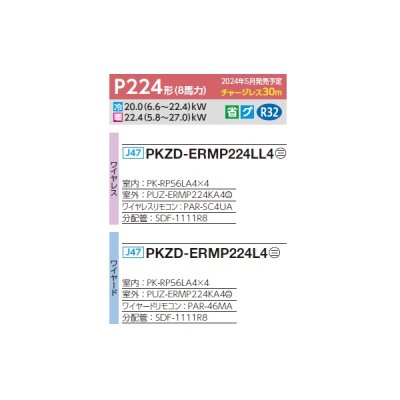 画像2: 三菱 PKZD-ERMP224L4 業務用エアコン 壁掛 スリムER 同時フォー P224形 8馬力 三相 200V ワイヤード ♪∀