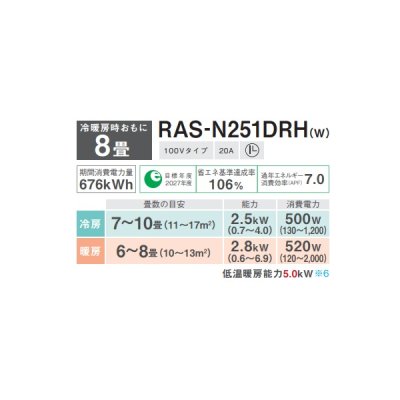 画像2: 日本キヤリア/旧東芝 RAS-N251DRH(W) エアコン 8畳用 ルームエアコン N-DRHシリーズ 大清快 単相100 8畳程度 ホワイト (RAS-K251DRH-W 後継品)