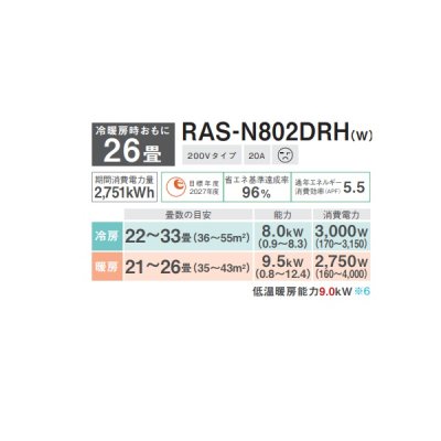 画像2: 日本キヤリア/旧東芝 RAS-N802DRH(W) エアコン26畳用 ルームエアコン N-DRHシリーズ 大清快 単相200 26畳程度 ホワイト (RAS-K802DRH-W 後継品)♪