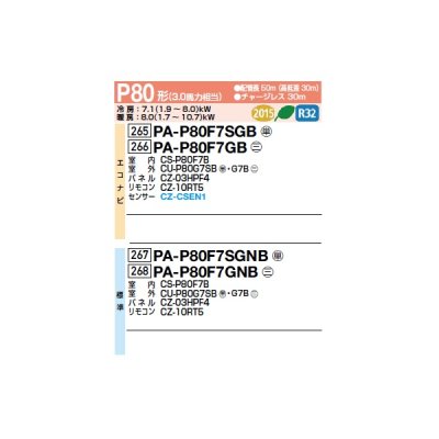 画像2: パナソニック PA-P80F7GNB 業務用エアコン 天井ビルトインカセット形 XEPHY Premium 標準 シングル P80形 3馬力 三相200V ♪♭