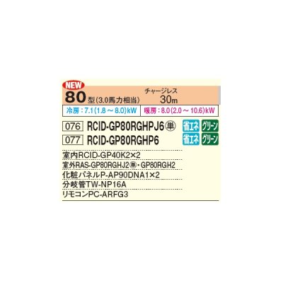 画像2: 日立 RCID-GP80RGHPJ6 業務用エアコン てんかせ2方向 同時ツイン 省エネの達人プレミアム 80型 3.0馬力 単相 200V ♪