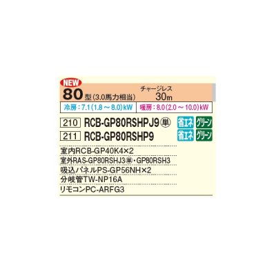 画像2: 日立 RCB-GP80RSHPJ9 業務用エアコン ビルトイン 同時ツイン 省エネの達人 80型 3.0馬力 単相 200V ♪