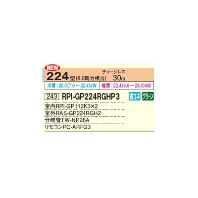 画像2: 日立 RPI-GP224RGHP3 業務用エアコン てんうめ 同時ツイン 省エネの達人プレミアム 224型 8.0馬力 三相 200V ♪