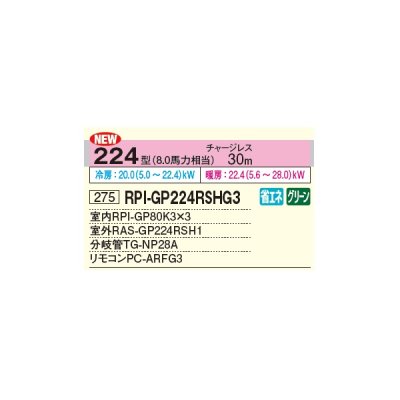 画像2: 日立 RPI-GP224RSHG3 業務用エアコン てんうめ 同時トリプル 省エネの達人 224型 8.0馬力 三相 200V ♪