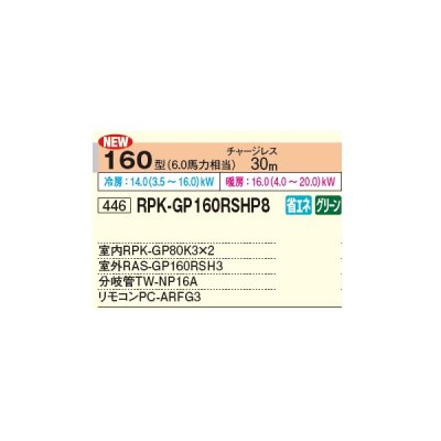 画像2: 日立 RPK-GP160RSHP8 業務用エアコン かべかけ 同時ツイン 省エネの達人 160型 6.0馬力 三相 200V ♪