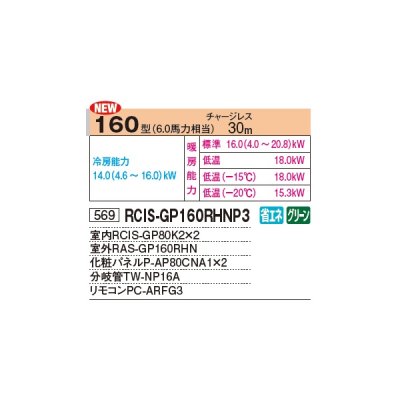 画像2: 日立 RCIS-GP160RHNP3 業務用エアコン てんかせ1方向 同時ツイン 寒さ知らず 寒冷地用 160型 6.0馬力 三相 200V ♪