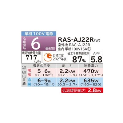 画像2: 日立 RAS-AJ22R(W) エアコン 6畳 ルームエアコン AJシリーズ 白くまくん 単相100V 6畳程度 スターホワイト (RAS-AJ22N-Wの後継品) ♪